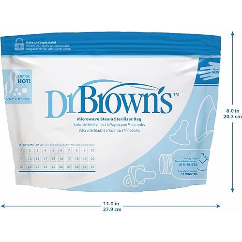 Dr. Brown's Microwave Steam Sterilizer Bags for Baby Bottles, Pacifiers, Pump Parts and Accessories, Travel Baby Bottle Sterilizer, 30 Uses per Bag, 5 Count (Pack of 1)