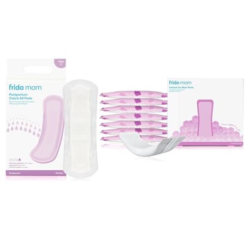 Frida Mom 2-in-1 Postpartum Cold Ice Pads (8ct) + Frida Mom Postpartum Pads, Leak Proof Feminine Care Maxi Pads (18ct)| Postpartum Essentials