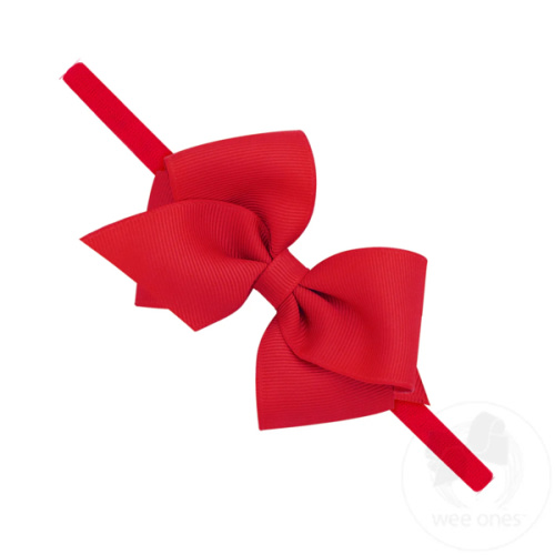 Extra Small Grosgrain Bow on Matching Skinny Nylon Band - RED | Wee Ones Hair Bows & Accessories