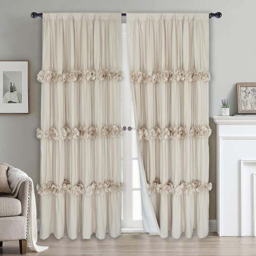 HIG Uptown Modern Camel Solid Print Geometric Rod Pocket Blackout Curtains, 54" x 84" (2 Panels)