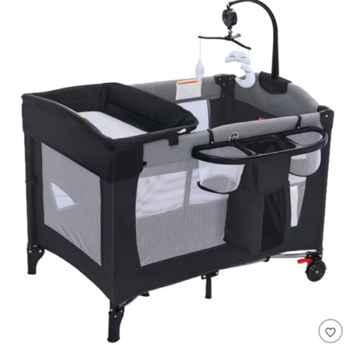 Kinder King 4-in-1 Portable Nursery Center and Bedside Crib with Bassinet, Changing Table, Storage Basket, Side Zipper & Travel Bag