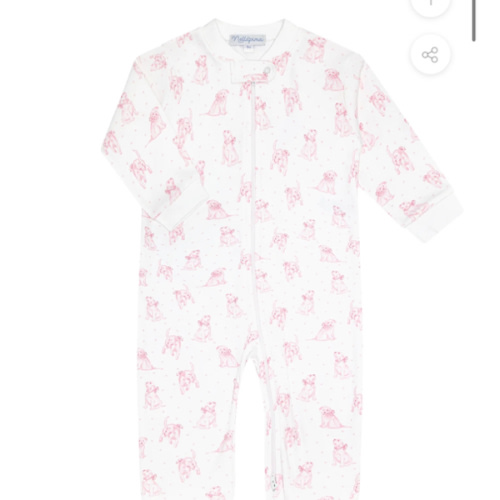 Pink Puppy Love Print Zipper Footie