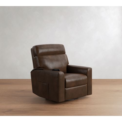 Parker Square Arm Leather Power Swivel Glider Recliner with Heat and Massage, Down Blend Wrapped Cushions, Legacy Chocolate