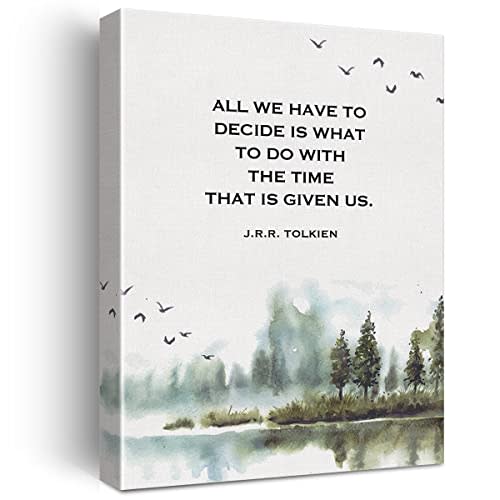 LEXSIVO J.R.R. Tolkien Quote Watercolor Print Canvas Wall Art Home Decor All We Have to Decide is What to Do with the Time Painting 12x15 Canvas Poster Framed Ready to Hang
