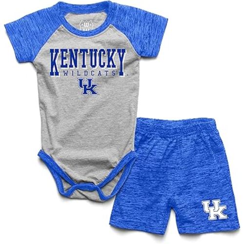 Baby College Sports Fan Outfit One Piece Snap Suit and Short Set Cloudy Yarn Pattern