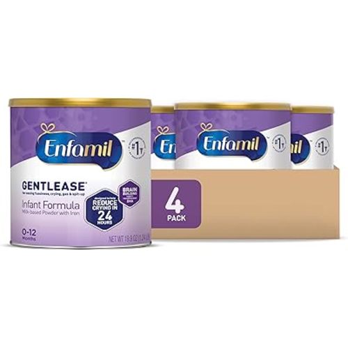 Enfamil Gentlease Baby Formula, Clinically Proven to Reduce Fussiness, Crying, Gas & Spit-up in 24 hours, Brain-Building Omega-3 DHA & Choline, Infant Formula Powder, Baby Milk, 19.9 Oz Can, 4 Count