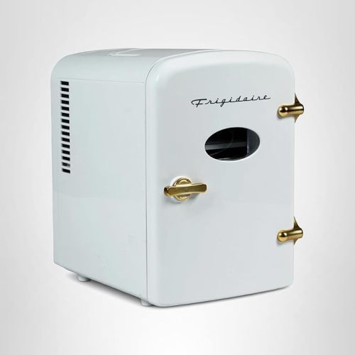 Frigidaire Retro Mini Personal Fridge Cooler, Holds up to 9 Cans, Portable for Car, Office, Bedroom, Dorm Room, or Cabin, Includes 110V AC and 12V DC cords - White Gold (Special Edition Color)