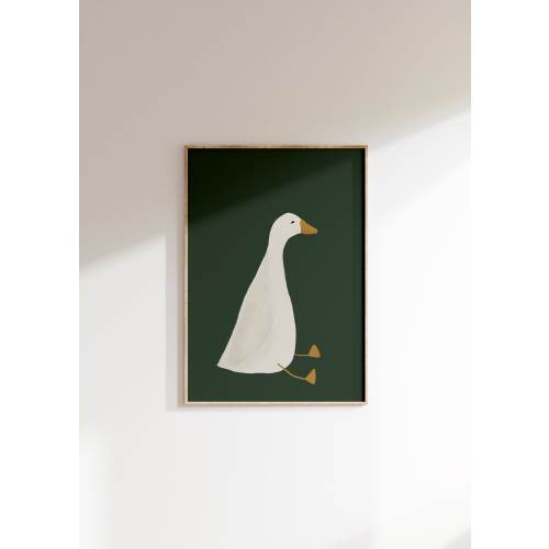 Silly Goose Wall Art, Cute Goose Poster, Dark Green Boy Nursery Decor, Farm Animal Printable, Kid's Room Illustration, Goose Children's Room