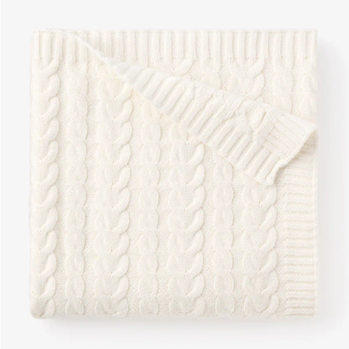 Whisper White Horseshoe Cable Knit Baby Blanket – Elegant Baby