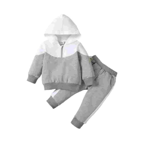 Qtinghua Newborn Infant Baby Boy Fall Winter Lightweight Clothes Long Sleeve Hooded Tops with Zipper+Pants Outfits Gray 3-6 Months