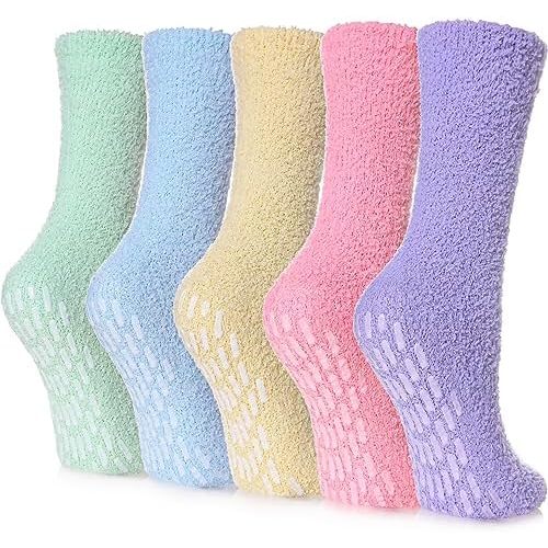 LINEMIN Non-Slip Fuzzy Socks for Women - Cozy Hospital Soft Fluffy Socks With Grips - Winter Warm Slipper