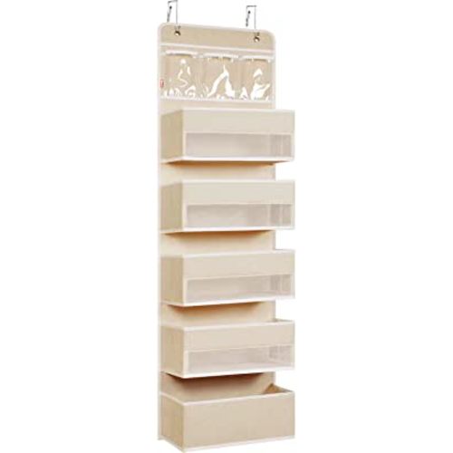 Univivi 6-Shelf Over Door Hanging Organizer Fabric Door Storage with 5 Large Pockets and 3 Small PVC Pockets Wall Mount Hanging Storage Organizers (Beige)…
