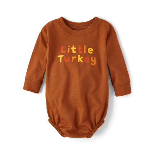 Baby Little Turkey Graphic Bubble Bodysuit - Brown
