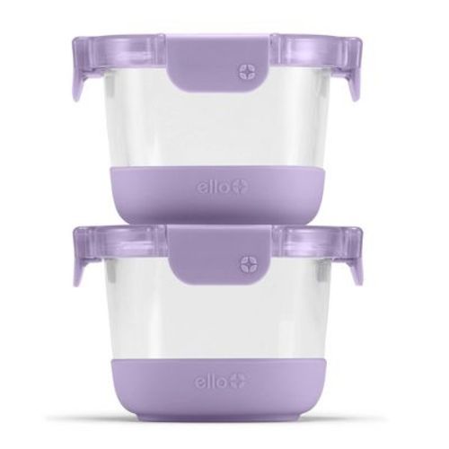 Ello 4pc 2c Glass Refresh Round Food Storage Container Set Purple: Oven, Microwave & Dishwasher Safe, Lifetime Warranty