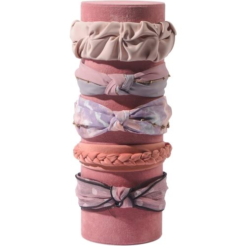 Headband Holder Organizer, Soft Velvet Tower Hairband Stand Display, Vertical Hair Hoop Accessories Jewelry Storage for Women Girls (Peach Velvet)
