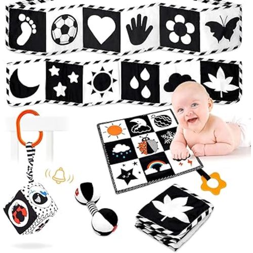Black and White High Contrast Baby Toys for Newborn, Newborn Toys Montessori Toys for Babies 0-6 Months Tummy Time Toys, Infant Toys 0-6 Months Sensory Toys Soft Book for 0 3 6 6 9 12 Months Boy Girl