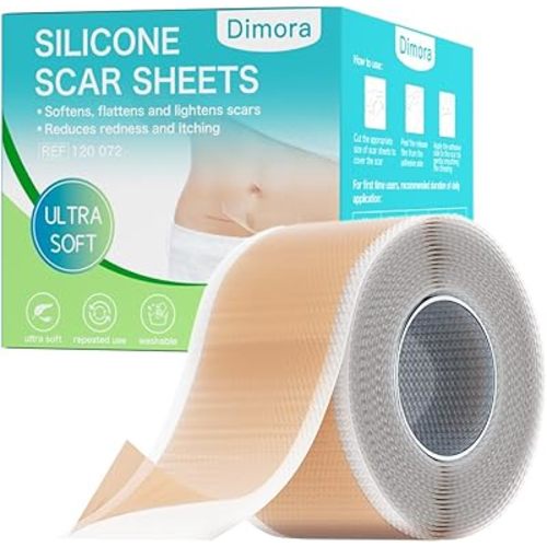 Dimora Medical Grade Silicone Scar Sheets - Ultra Soft Silicone Scar Tape (1.6”x120" Roll), Waterproof Scar Treatment for Surgical Scars, C Section, Tummy Tuck, Keloid Treatment