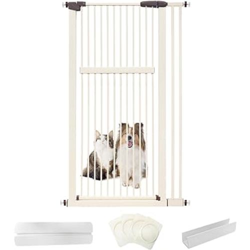 Extra Tall Pet Gate 55.12" High Pressure Mounted 34.06"-38.38" Extra Wide (9 Sizes) 1.37" Gap for Cat Dog Children Stairs Doorway Hallway No Drilling Auto-Close (34.06"-38.38", Cream White)