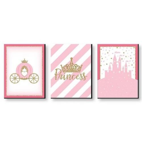 Big Dot Of Happiness Little Princess Crown - Castle Nursery Wall Art And Kids Room Decorations - Gift Ideas - 7.5 X 10 Inches - Set Of 3 Prints