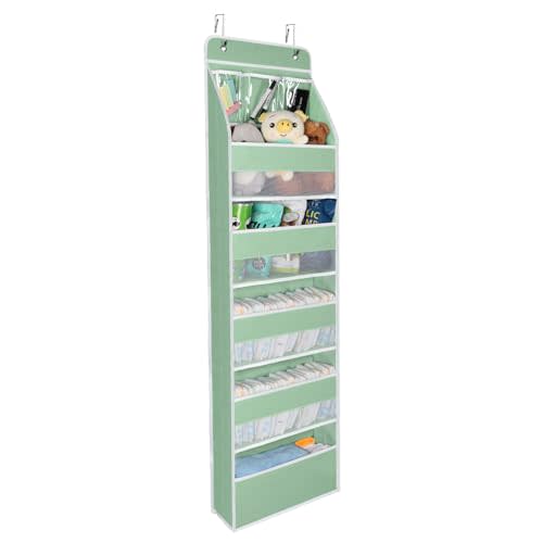 Univivi Over Door Organizer Baby Door Storage Wall Mount Storage with 3 Small PVC Pockets and 5 Large Pockets Ideal for Baby Stuff, Toiletries and Sundries (Green)