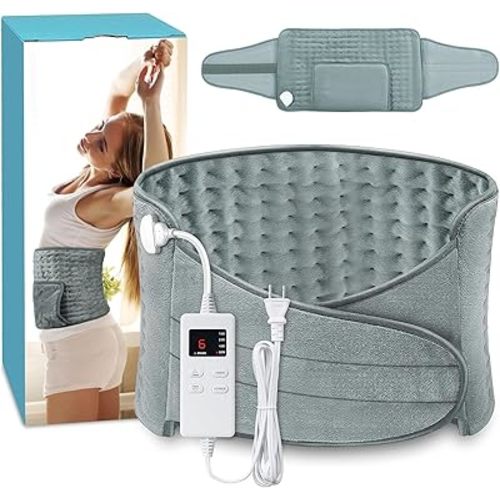 Heating Pad for Back Pain Relief Electric Heating Pad Wrap for Period Cramps Lower Back Neck Shoulders Pain Relief 6-Hour Auto Shut Off 12x24 Heated Pad + 20" Belt Adjustable 4 Timer 6 Heat Level