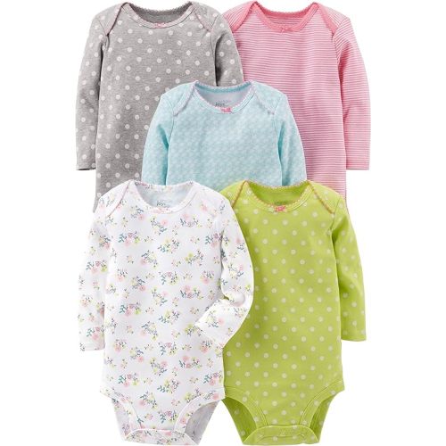 Simple Joys by Carter's Baby Girls' Long-Sleeve Bodysuit, Pack of 5