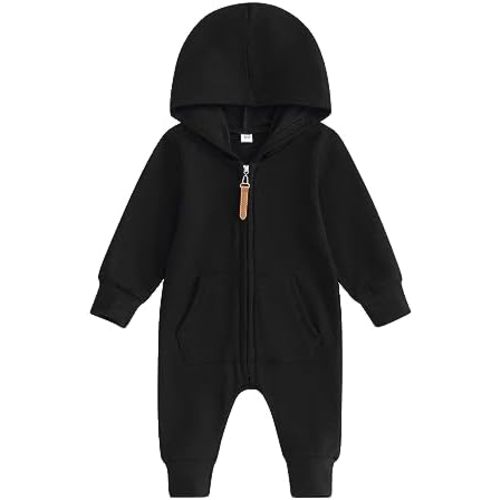 Infant Baby Boy Girl Clothes Solid Hoodie Romper Zip Up Long Sleeve Hooded Jumpsuit Coverall Fall Winter Outfit