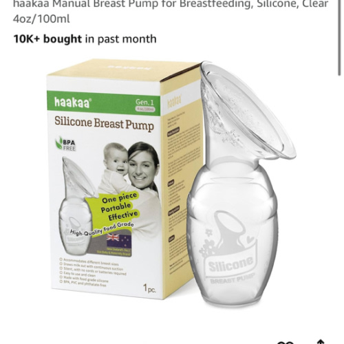 haakaa Manual Breast Pump for Breastfeeding, Silicone, Clear 4oz/100ml