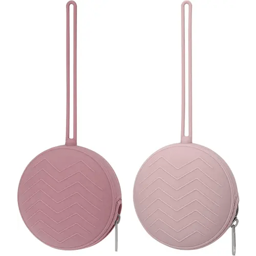 2 Pack Silicone Pacifier Holder Case, BPA Free Newborn Baby Pacifiers Silicone Pouch for Boys & Girls, Portable Silicone Pacifier Container Case (Powder Rose, Dusty Lilac)