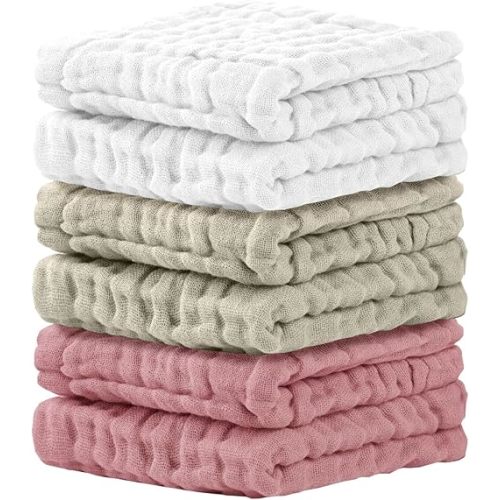 Cuddle Campus Baby Washcloths 6 Packs, Muslin Washcloths Baby,Cotton Burp Cloths, Extra Absorbent and Soft Wash Clothes for Newborns, 12x12 Inches