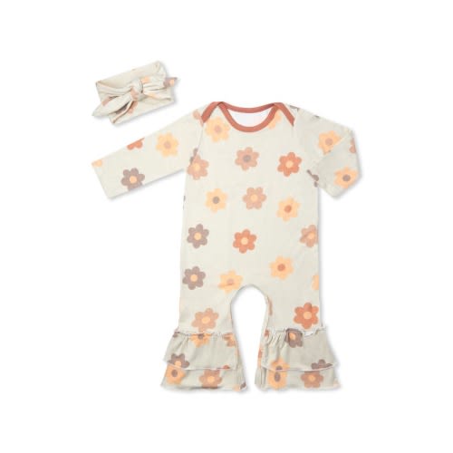 Baby Baby Grey Ruffle Romper & Head Wrap Set, 3-6M