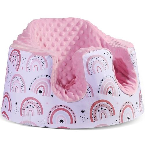 Seat Cover Compatible with Bumbo and Nuby Seat, Removable Breathable Baby Floor Seat Cover for Boys and Girls, Seat Not Included (Pink Rainbow)