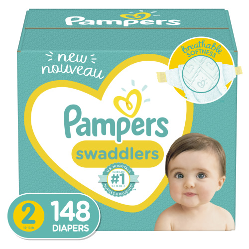 Pampers Swaddlers Hypoallergenic Diapers, Size 2, 148 Count - Ultra-Soft, Breath Free