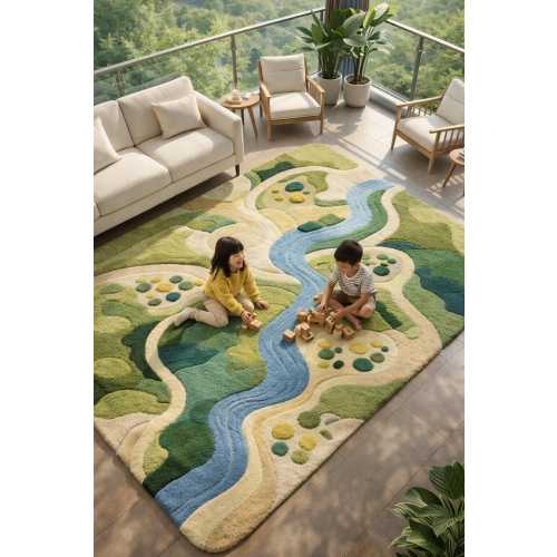 Abstract Landscape Wool Rug – Hand Tufted Modern Nursery Rug for Kids Room 8x10 12x15 feet in size handmade rug