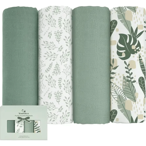 Yoofoss Muslin Swaddle Blankets, 4-Pack Receiving Blankets for Baby Boys and Girls, 47 x 47 Inches Baby Blankets Neutral Swaddle Wrap 70% Rayon from Bamboo and 30% Cotton