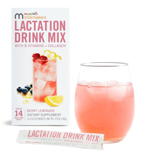 Munchkin® Milkmakers® Lactation Drink Mix Supplement with B Vitamins/Collagen/Fenugreek & Milk Thistle for Breastfeeding Moms, Berry Lemonade, 14 Count