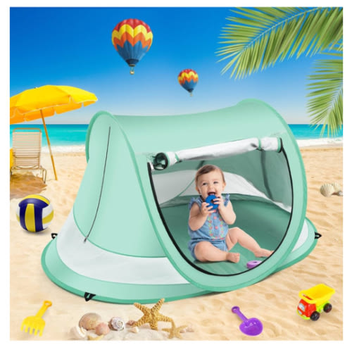 Baby Beach Tent,Large Pop Up Beach Tent Sun Shade for Beach,Portable Baby Travel Tent with Mosquito Net,Indoor Baby Play Tent,UPF 50+ UV Protection Sun Shelters for Infants
