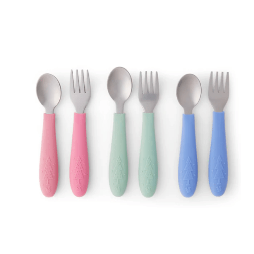 Babies/Toddler Stainless Steel Spoons + Forks with Silicone Handle