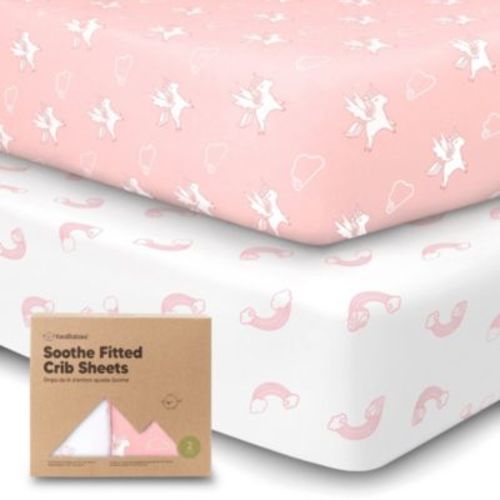 2pk Soothe Fitted Crib Sheets Neutral, Organic Baby Crib Sheets, Fits Standard Nursery Baby Mattress