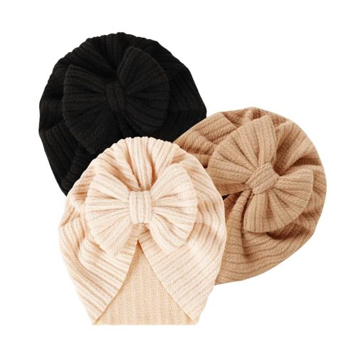 3 Pack Velvet Baby Turban Hats with Bow, Stretchy Baby Head Cover Beanies for Newborn, Toddler, Infant Head Wraps