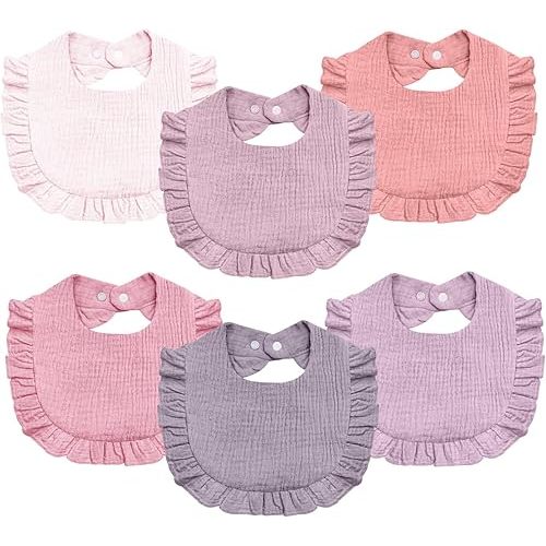 Baby Muslin Bibs,6 Pcs Drool Bandana Bibs for Baby Girl Drooling and Teething,Soft and Absorbent Cotton for Newborn
