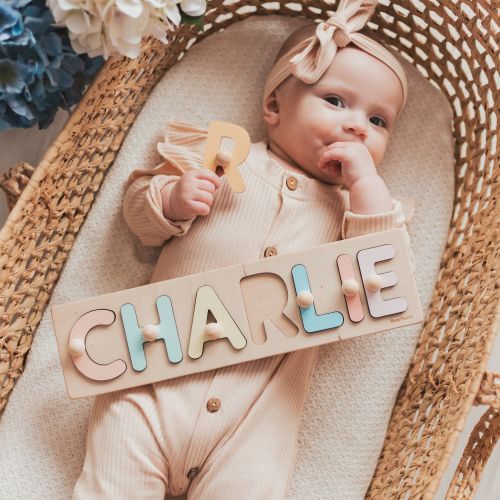 Personalized Name Puzzle With Pegs, First Christmas Gift