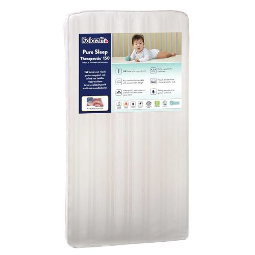Kolcraft Pure Sleep Therapeutic Breathable Crib Mattress plus Toddler Bed Fit, GREENGUARD GOLD Certified, Made in USA, 150 Extra Firm Posture Support Coils, Non Toxic, Safety & Quality Tested, 52"X28"