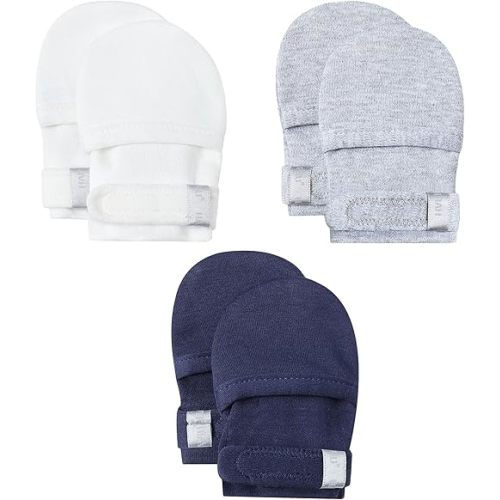 HAPIU Baby No Scratch Mittens Stay On, 100% Cotton Breathable, Adjustable Infant Gloves for Boys Girls, Newborn - 12 M