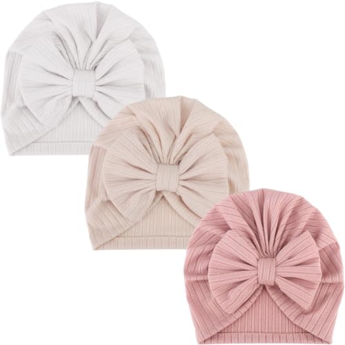 AQOKKA Newborn Baby Girl Hats with Bow Toddler Infant Beanie Cap Newborn Hospital Hats for Baby Girl Kid 0-12 Months