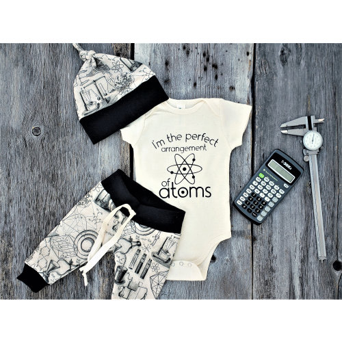 Organic vintage-style science outfit, baby outfit, baby leggings and bodysuit, baby shower gift, science baby, geek baby, coming home outfit
