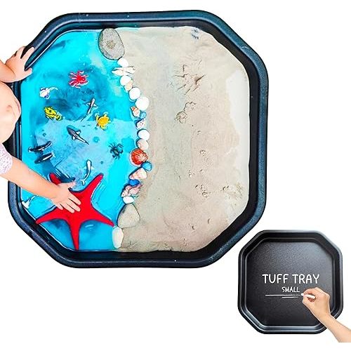 Tuff Tray (Small Black), Sensory Table with Textured Surface, Sand and Water Table, Sensory Bin – Sensory Play Tray for Toddlers and Kids