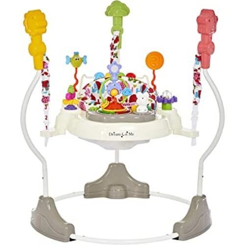 Dream On Me Zany 2-in-1 Baby Activity Center and Bouncer in Elephant Print, Sturdy and Strong Frame, 3 Height Positions, 360° Rotating Seat, 12 Songs with Flash Lights