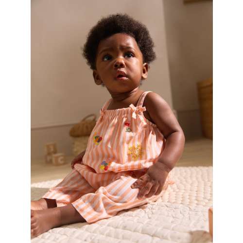 Orange/ White Stripe Baby 100% Cotton Woven Dungarees (0mths-3yrs)