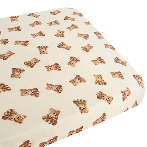 LifeTree Pack and Play Sheets Fitted for Baby, 38" x 26" x 2" Muslin Playard Mattress Pad Cover,70% Viscose from Bamboo and 30% Cotton, Bear Pattern